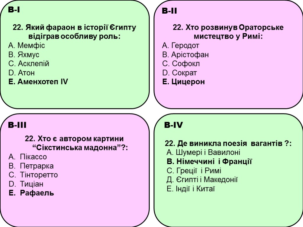 22. Який фараон в історії Єгипту відіграв особливу роль: A. Мемфіс B. Яхмус C.